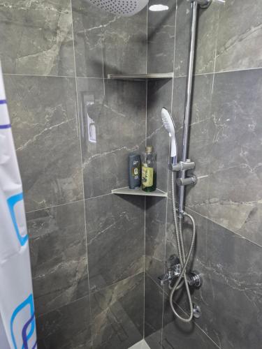 a shower with a shower head in a bathroom at Komarnica Willage home in Šavnik