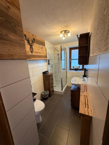 a bathroom with a toilet and a sink at Appartement Schönpflug in Kaprun