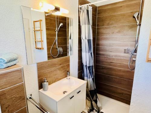 a bathroom with a sink and a shower at See Apart 7 in Öhningen