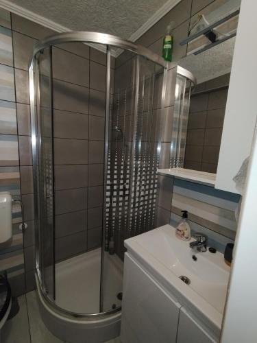 a bathroom with a shower and a sink at Jakov & David in Gospić