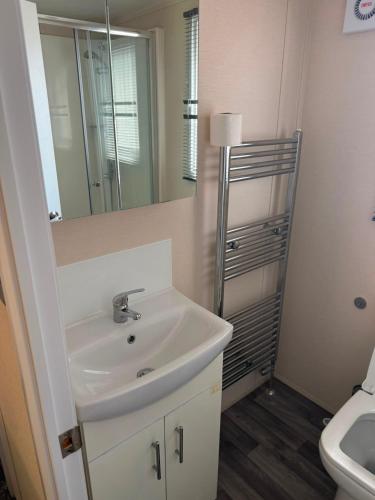 a bathroom with a sink and a mirror at Static 34 Newton Abbott Devon TQ126JR in Bickington