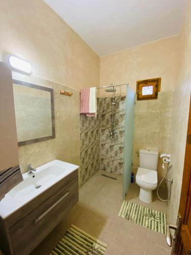 a bathroom with a sink and a toilet and a shower at La Bohème - Chambres d'hôtes in Midoun