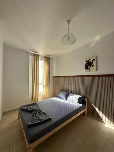a bedroom with a bed in a room with a window at River apartment in Tushemisht