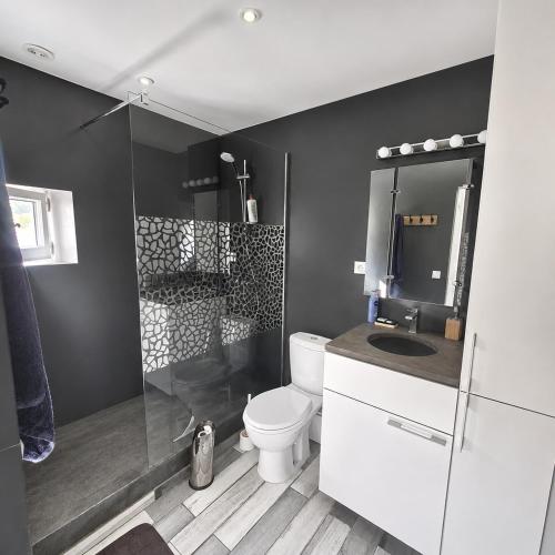 a bathroom with a toilet and a glass shower at Pollart in Les Arcs sur Argens