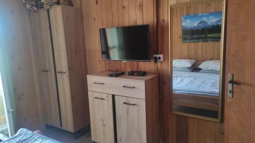 a room with a television on a dresser with a bed at ApartmanMN in Žabljak