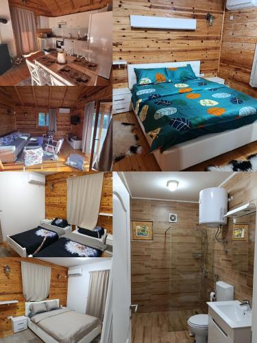 a collage of four pictures of a bedroom at Villa NEOM, Sarajevo in Vogošća