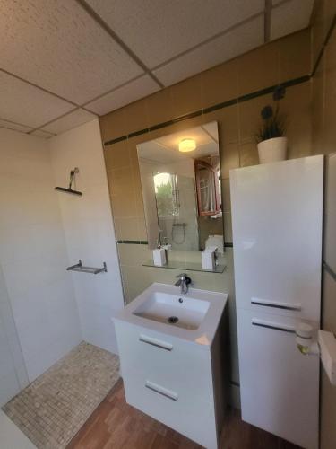 a bathroom with a sink and a mirror at STUDIO TAGORO in Costa Del Silencio