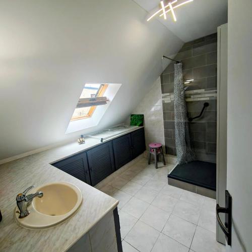 a bathroom with a sink and a shower at Le petit cocon in Linas