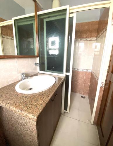 a bathroom with a sink and a shower at Dona Paula Apartment in Dona Paula