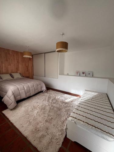 a bedroom with a bed and a rug at Casa Colibrì Mendiolaza in Villa Allende