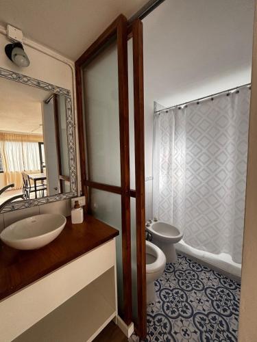 a bathroom with a sink and a toilet and a shower at Casa Colibrì Mendiolaza in Villa Allende