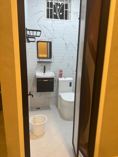 a bathroom with a toilet and a sink at Yueeda Homestay in Jertih