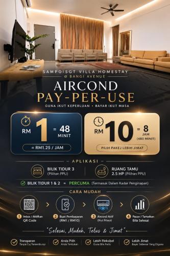 a wall with a sign for an air conditionedventhventhventhventhventhventhventh at SAMPOISGT VILLA HOMESTAY - 3 Bedroom Landed House - Near Bangi Avenue, BACC, Bangi Wonderland, UKM, GMI, EVO, Bangi Gateway, KIPMall in Kajang