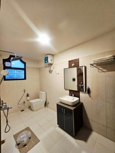 a bathroom with a sink and a toilet in it at Lucknow Courtyard in Lucknow