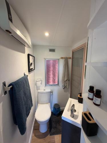 a small bathroom with a toilet and a sink at Bordagorria 