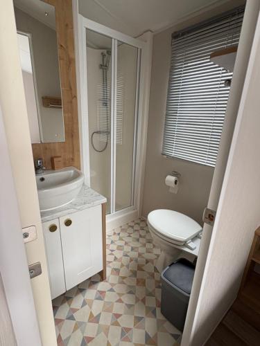 a bathroom with a toilet and a sink at Distel&Meer in Kropswolde