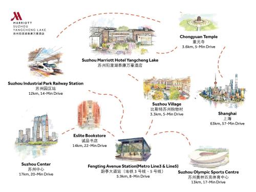 a map of the cities in china at Suzhou Marriott Hotel Yangcheng Lake in Suzhou