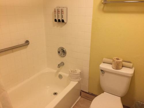 a bathroom with a toilet and a bath tub and a toilet at Chula Vista Inn in Chula Vista