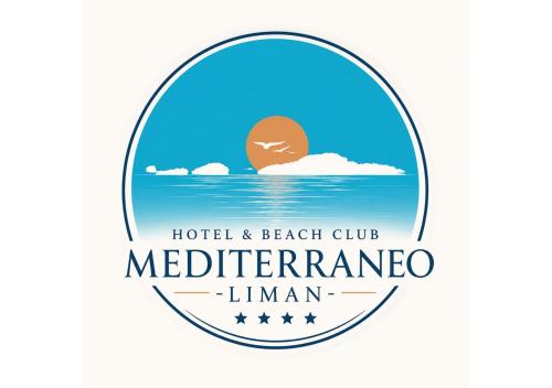 a badge for a hotel and beach club mediterranean jimmegan with at Hotel Mediterraneo Liman in Ulcinj