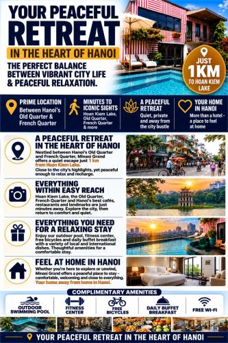 a flyer for a hotel in the heart of hanoi at Minasi Grand Hotel in Hanoi