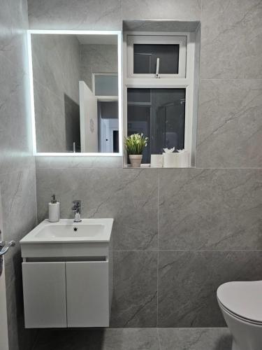 a bathroom with a white sink and a mirror at Cortoon Inn in Tuam