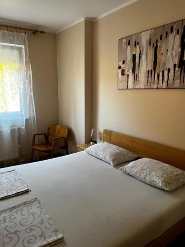 a bedroom with a bed and a picture on the wall at Apartman Milkovic 2 in Sombor