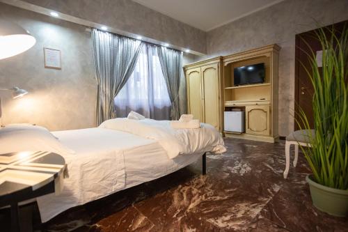 a bedroom with a large bed and a television at Casa Romana in Tor Vergata