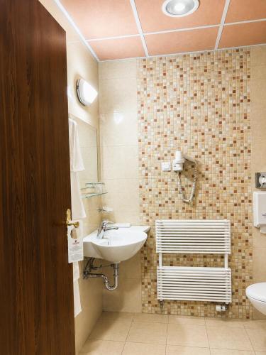 een badkamer met een wastafel en een toilet bij Hotel Venko in Dobrovo