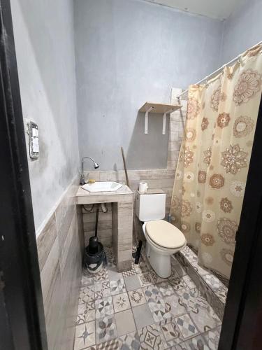 a bathroom with a toilet and a sink at rinconcito en floresta in Buenos Aires