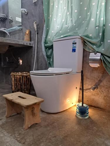 a toilet sitting in a bathroom with a sink at Nature Kingdom Sri Lanka in Hambegamuwa
