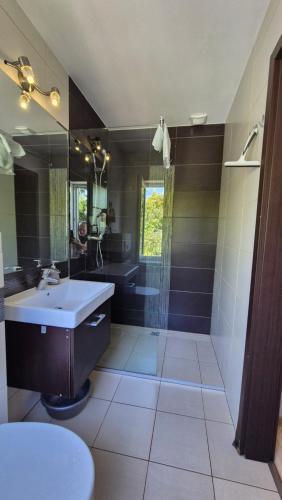 a bathroom with a sink and a shower at Villa Maritima in Grzybowo