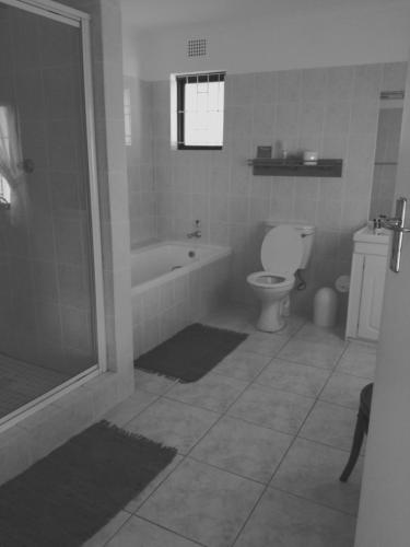 a bathroom with a toilet and a tub and a sink at Casa Del Mar in Hermanus