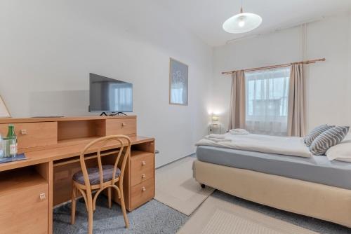 a bedroom with a desk and a bed with a desk at Penzion Brixen in Lipnice nad Sázavou