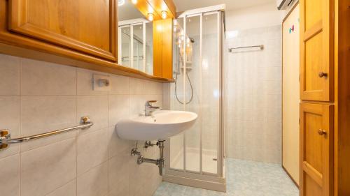 a bathroom with a sink and a shower at Casa Amabile in Cortina dʼAmpezzo