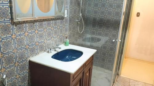 a bathroom with a sink and a shower at Fenergia Hospedagem Flexível in Pouso Alegre
