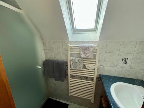 a small bathroom with a sink and a window at Mélodies d'Alsace in Lipsheim