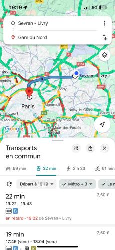 a screenshot of a google maps page with a map at Appartement entier accès rapide Paris et parc dexpo in Sevran