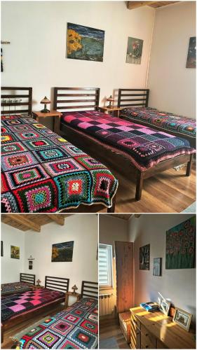two pictures of two beds in a room at Chata Miła Agroturystyka in Dębowiec