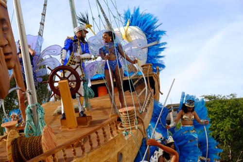 a group of people on a pirate ship at a carnival at Casa Comba in Mindelo