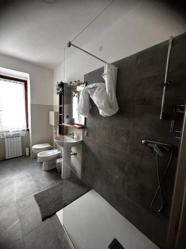 a bathroom with a shower and a toilet and a sink at Mezze Lune in Braone