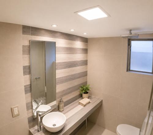 a bathroom with a sink and a toilet at Dorrego Apart 3 in Guaymallen