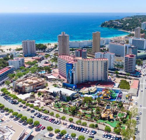 an aerial view of a city with the ocean at SOL by Meliá Katmandú Park and Resort in Magaluf