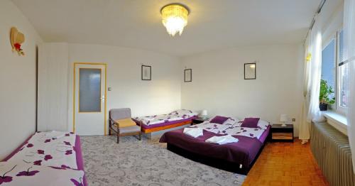 ein Zimmer mit 2 Betten und einem Stuhl darin in der Unterkunft 7 Star Wishes in Liptovský Hrádok