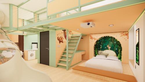 a kids room with a bed and a staircase at Sunway GRID Iskandar Puteri near Legoland by SR Home in Kampong Pendas