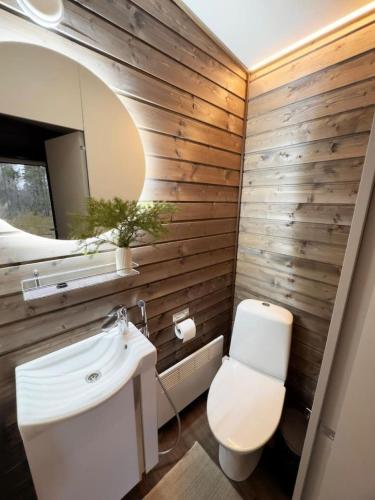 a bathroom with a white toilet and a sink at Borealis Village XXL |Sauna|WiFi|Ylläs|Aurora in Äkäslompolo