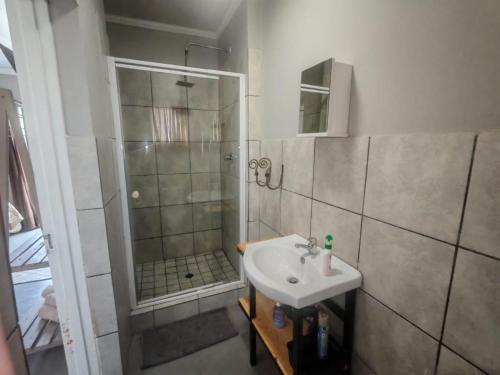 a small bathroom with a sink and a shower at ASAMé @ Oppi-Rivier in Christiana