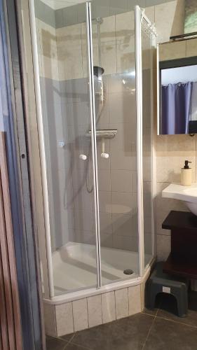 a shower with a glass door in a bathroom at RESIDENCE HERMITAGE LE TOUQUET in Le Touquet-Paris-Plage