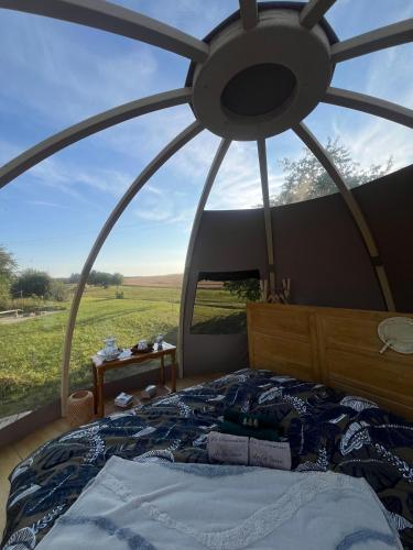 a bed in a room with a large window at Bulle insolite avec spa in Lavoncourt