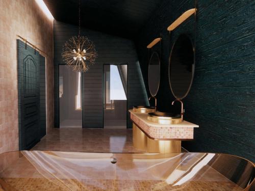 a bathroom with two sinks and a large mirror at Oaga Art Resort Maldives - All Inclusive in North Male Atoll