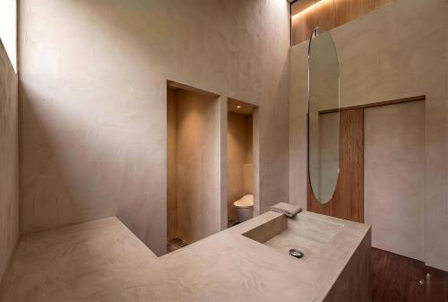 a bathroom with a large sink and a mirror at THE OneThird HAKUBA Slopefront Villas in Hakuba